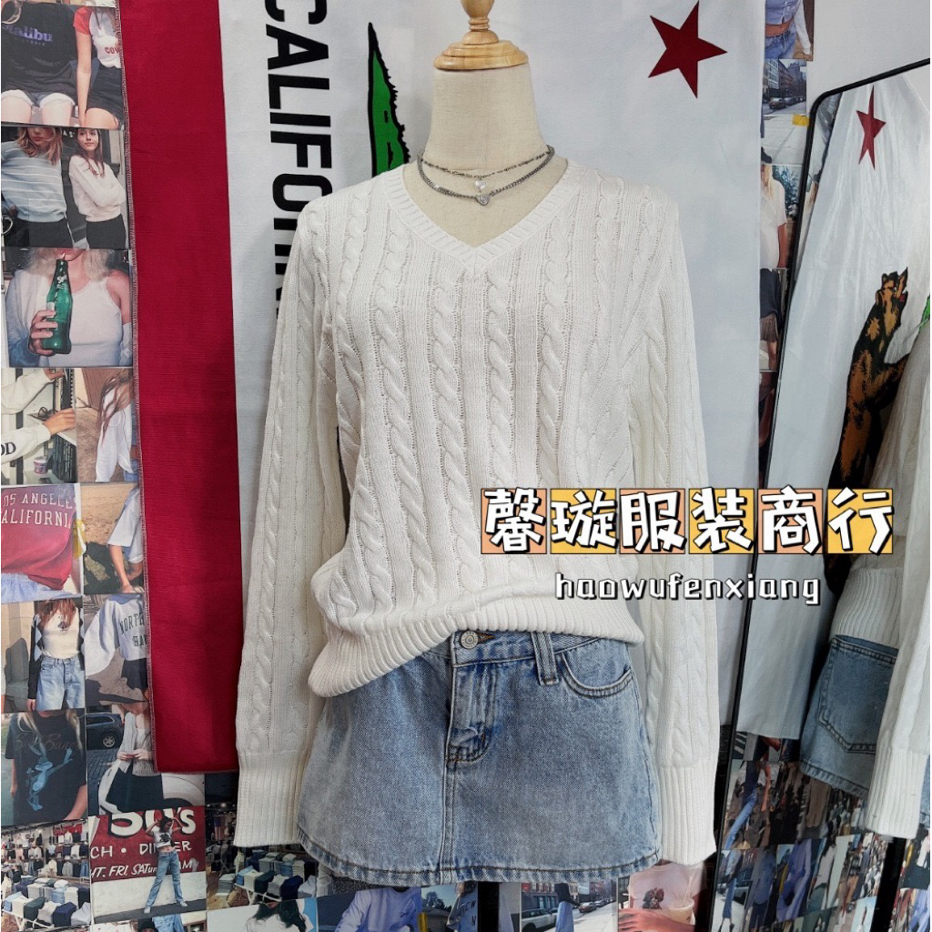 Áo len cổ V vặn thừng Olsen phong cách BM