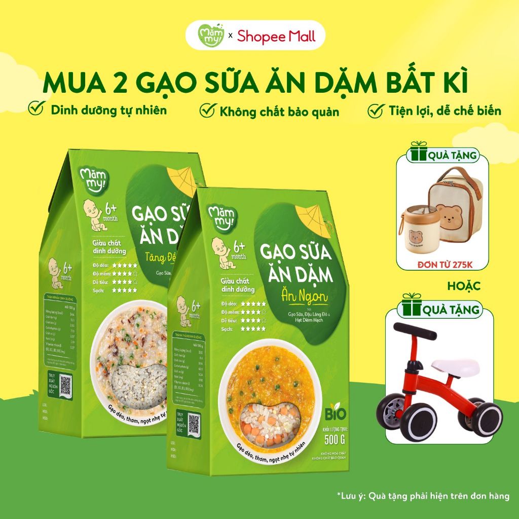 Gạo sữa ăn dặm Mămmy nấu cháo mềm mịn phù hợp hệ tiêu hóa non nớt của bé từ 6 tháng tuổi, hộp 500g