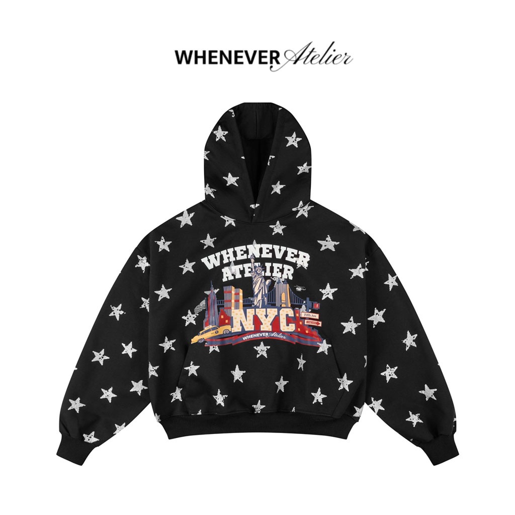 "WHENEVER" Áo Hoodie Whenever Atelier Star Form Boxy Unisex / Black