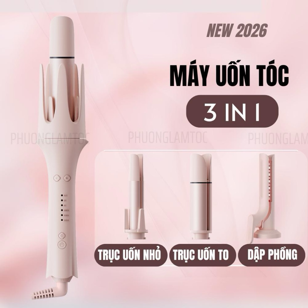 [New 2026] Máy uốn xoăn tự động 3IN1 by PHUONG gồm 2 đầu uốn và 1 đầu dập xù