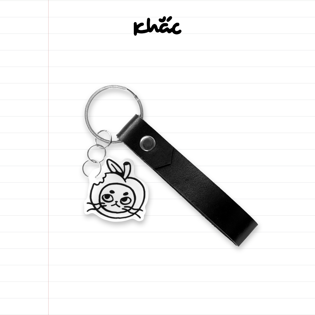 Móc khoá da handmade charm táo mèo - MK25