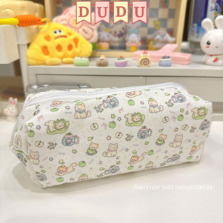  Túi Đựng Bút   Hộp Đựng Bút  Hộp Bút   Bóp Viết INS DUDU Vải Canvas Dung Tích Lớn Dễ Thương TÁO XANH 