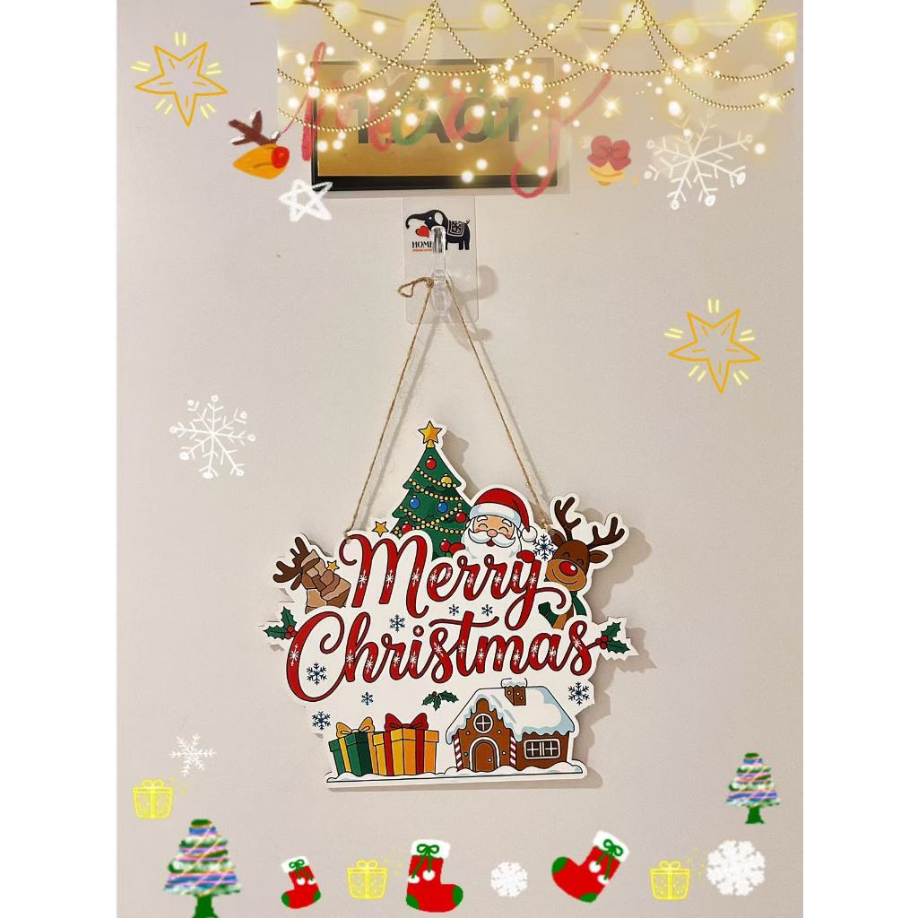 Bảng Treo Noel Gỗ Decor Giáng Sinh – Ông Già Noel Dễ Thương, Trang Trí Cửa – Merry Christmas