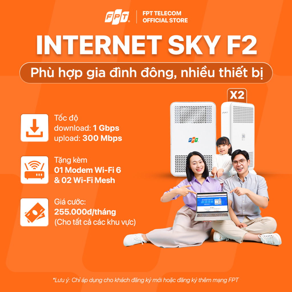 [GÓI 6T/12T] Gói Internet SKY F2 | Sử dụng đến 12-20 thiết bị | Trang bị 01 Modem & 02 Access Point 