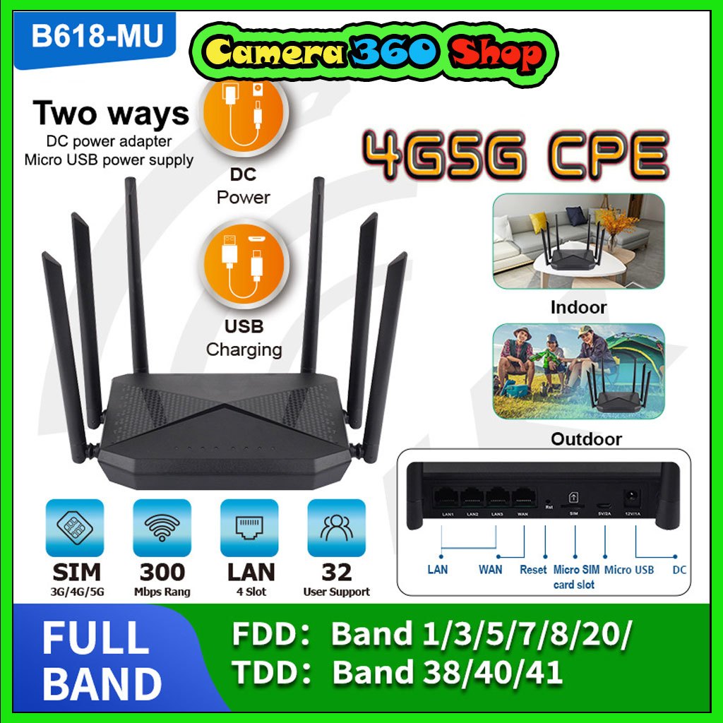 Cục phát wifi từ sim 4G, bộ phát wifi 4G LTE B618 có 4 cổng WAN/LAN, 6 ăngten Siêu Khỏe, phát xa