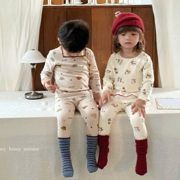 Bộ quần áo HEY HONEY dài tay thu đông cho bé HK KIDS, bộ ngủ HEY HONEY Quảng Châu chất cotton size 2