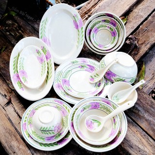 Chén/Tô/Dĩa/Thố Vẽ Hoa Cúc Tím Cao Cấp Mới Nhiều Kích Thước - Gốm Lái Thiêu - Gốm Nam Bộ