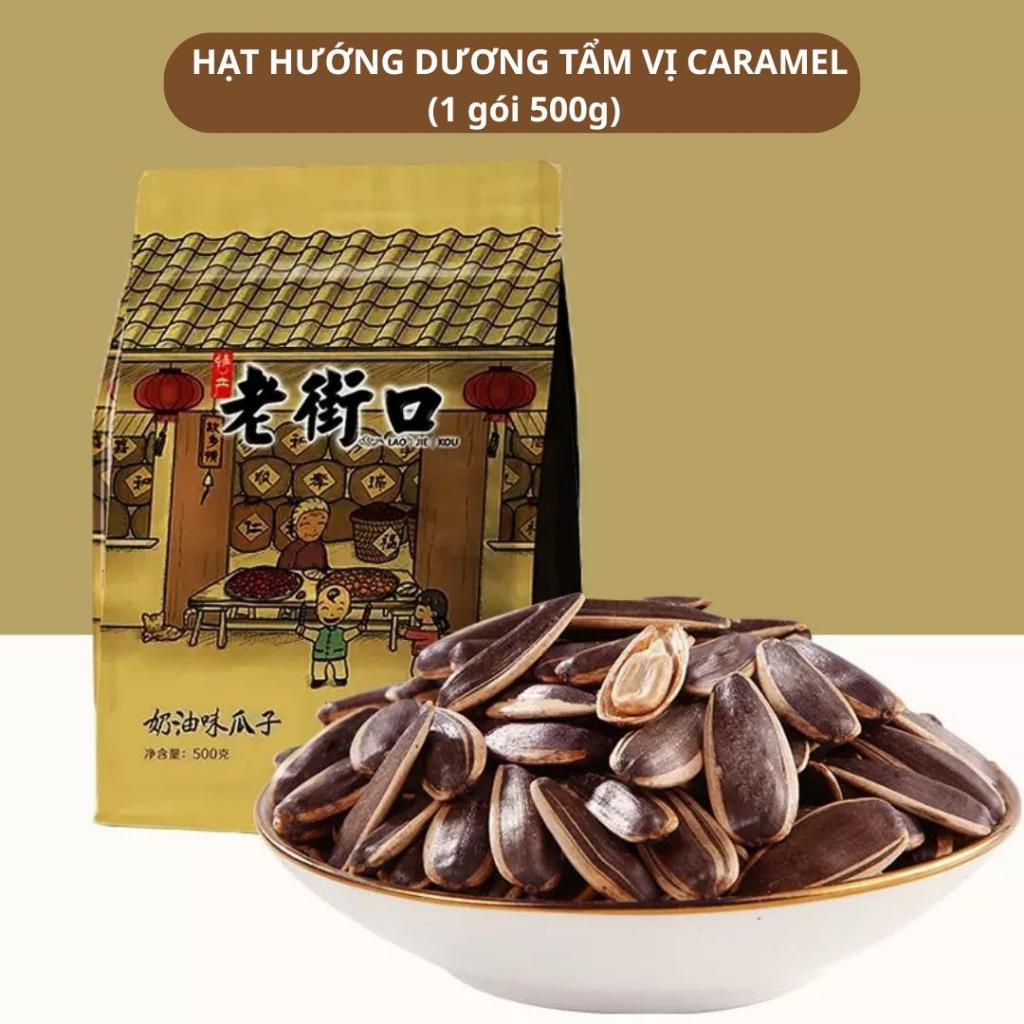 Hướng dương tẩm vị caramel, hướng dương bà già, ăn vặt nội địa, nguyên chất ngon lành (1 gói 500g)