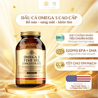 Viên Uống Solgar Fish Oil Concentrate - Dầu Cá Omega 3 - Bổ Não Sáng Mắt Tăng Cường Trí Nhớ Hỗ Trợ Tim Mạch 120 Viên 