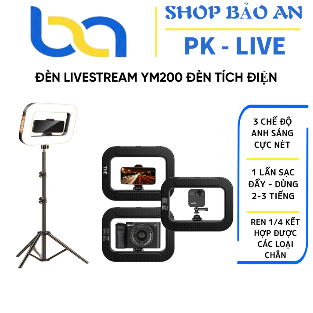 ĐÈN  YM200 TÍCH ĐIỆN - LIVESTREAM , CHỤP ẢNH QUAY VIDEO