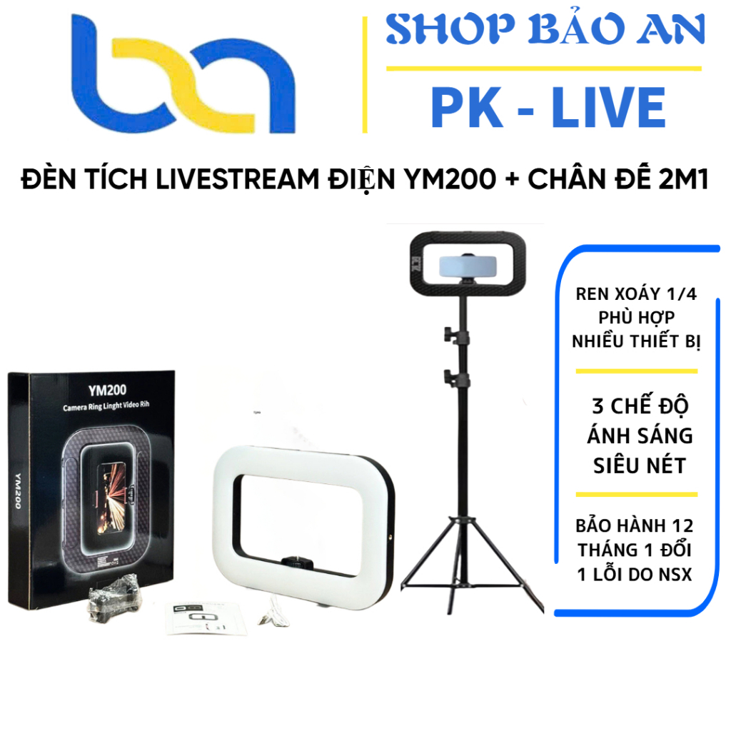 ĐÈN LIVESTREAM YM200 TÍCH ĐIỆN KÈM CHÂN 2M1 HỖ TRỢ LIVESTREAM QUAY VIDEO CHỤP ẢNH