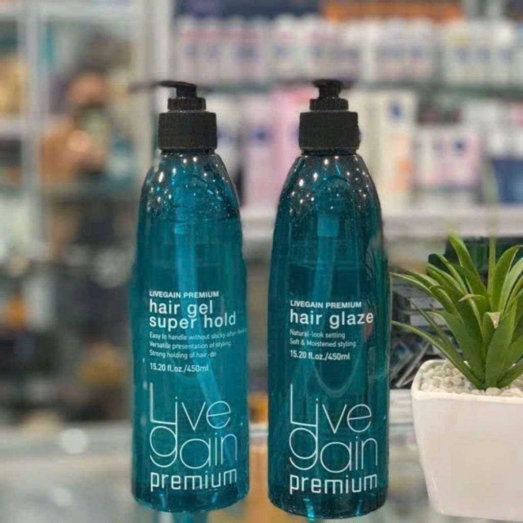 Gel vuốt tóc Livegain Premium Hair Super Hold – 500ml, tạo kiểu tóc cứng cho nam nữ, giữ tóc luôn và