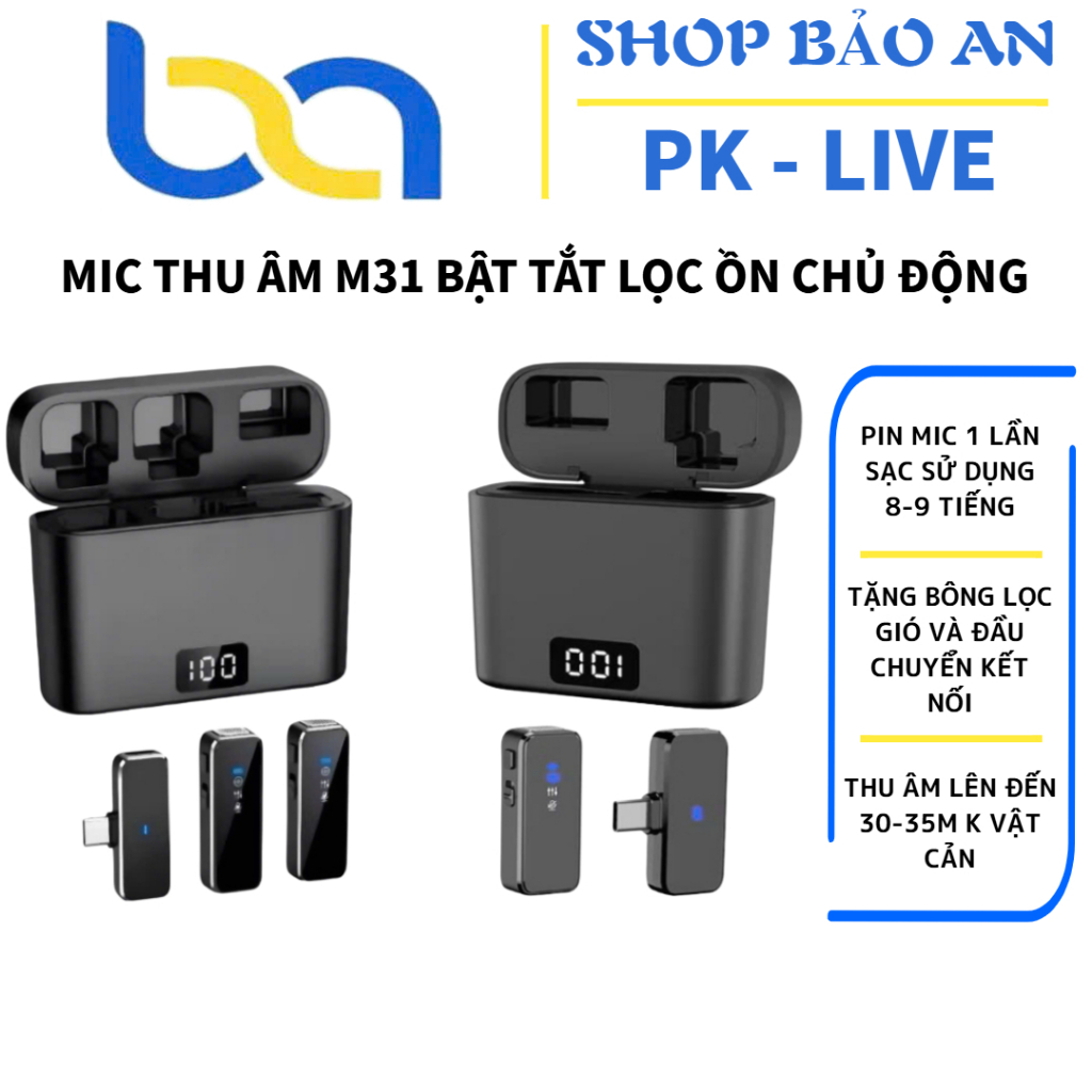 MIC THU ÂM KHÔNG DÂY M31 DÀNH CHO ĐIỆN THOẠI - BẬT TẮT LỌC ỒN - MICARO GHI ÂM