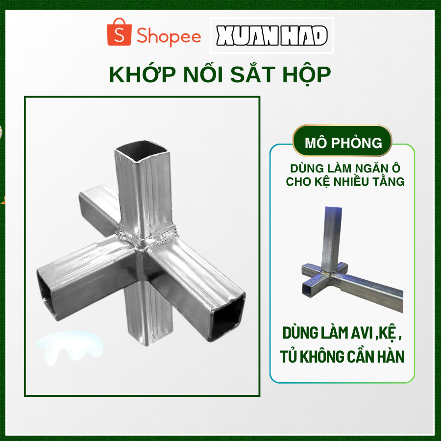 Khớp Nối Sắt Hộp Vuông 5 chiều  Không Cần Hàn Hàn làm AVI,chuồng,kệ 20x20mm, 25x25mm, 30x30mm