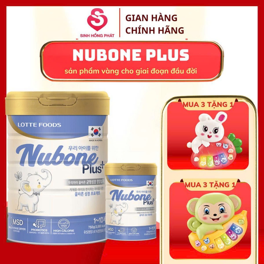 Combo 3 lon Sữa Nubone Plus+, Step 1, Step 2 lon 750gr