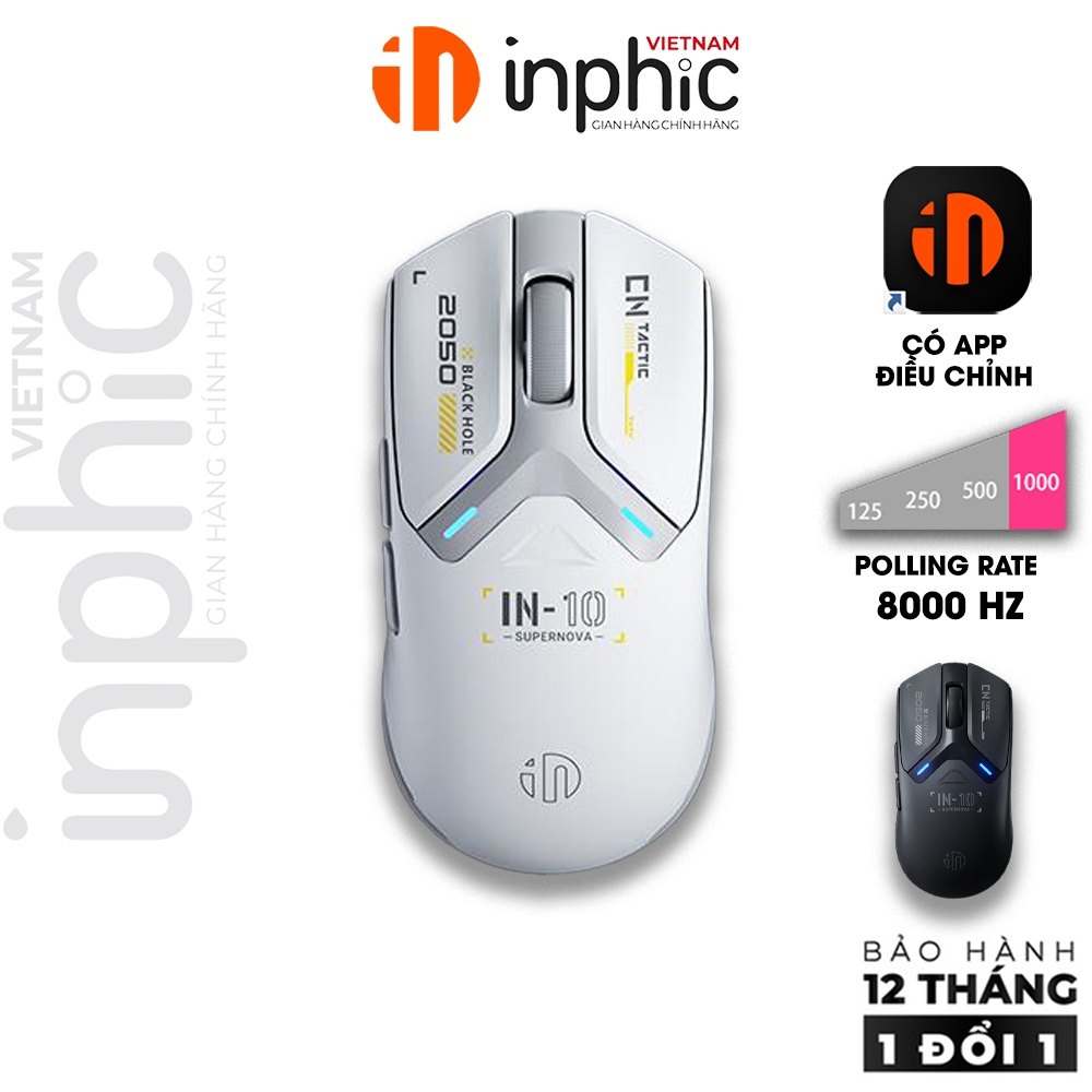 Chuột không dây gaming INPHIC IN10 8000hz bluetooth siêu nhẹ 3 mode có app sạc pin chơi game