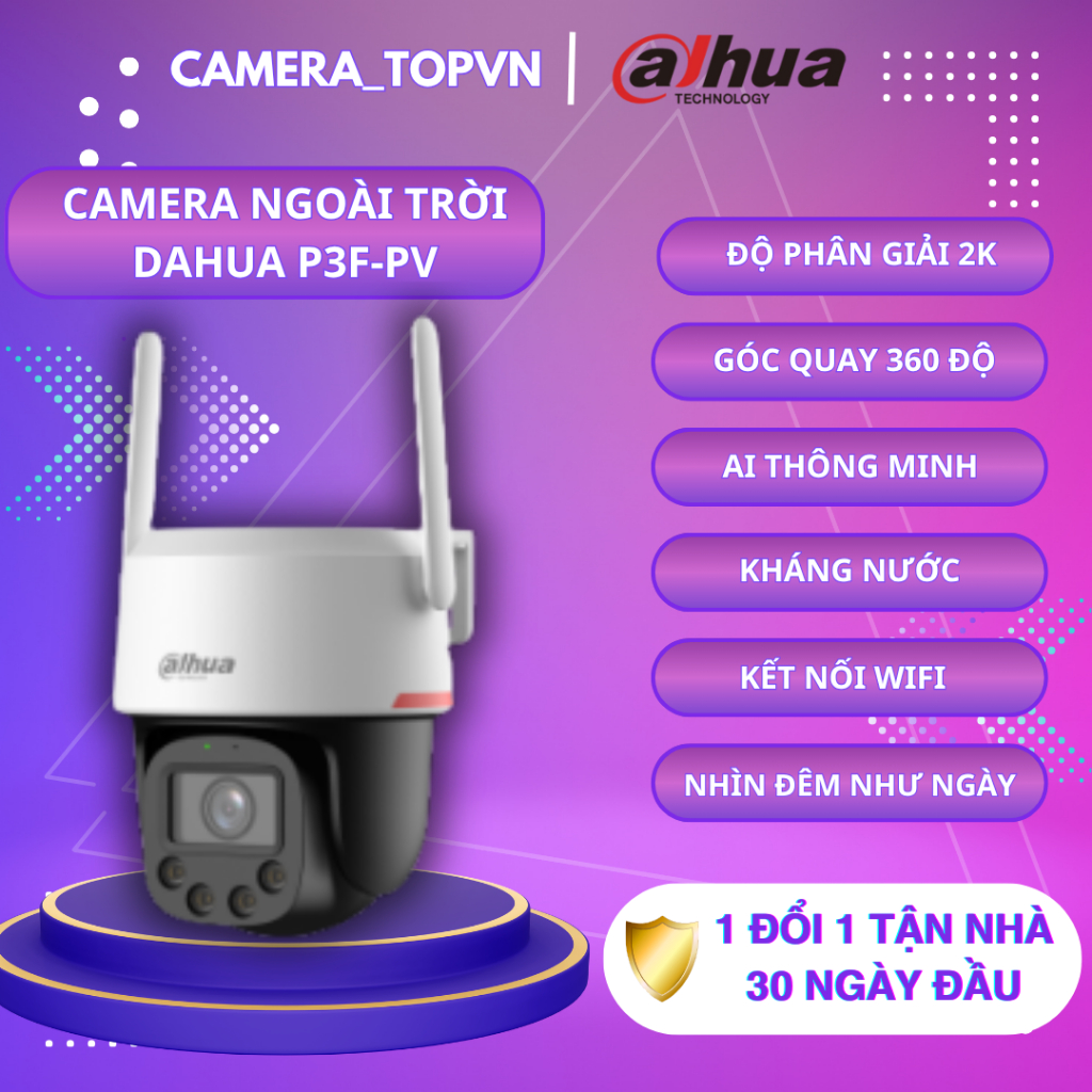 Camera wifi ngoài trời DAHUA P3F PV (3MP), CAMERA  wifi ngoài trời chống nước, ban đêm có màu, xoay 