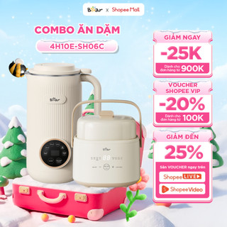 Combo Nồi Nấu Chậm BEAR 1L Có Xửng Hấp 4H10E Và Máy Làm Sữa Hạt BEAR Combo Mẹ Và Bé Nồi Nấu Cháo Chậm Cho Bé