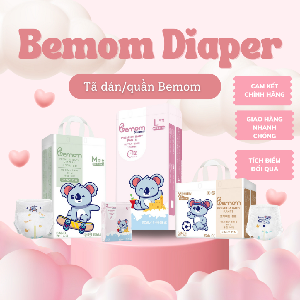 [QUÀ HẤP DẪN] Combo 6 bịch Bemom Plus/Bemom Summer dán/quần M52/L50/XL48 miếng/bịch