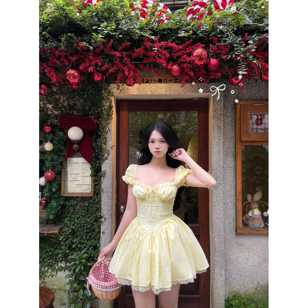 [MUSE DRESS] Váy Tiểu Thư Coquette Brand FLEURIE Màu Vàng Cổ Tích Nàng Thơ Bồng Bềnh kèm quần bảo hộ