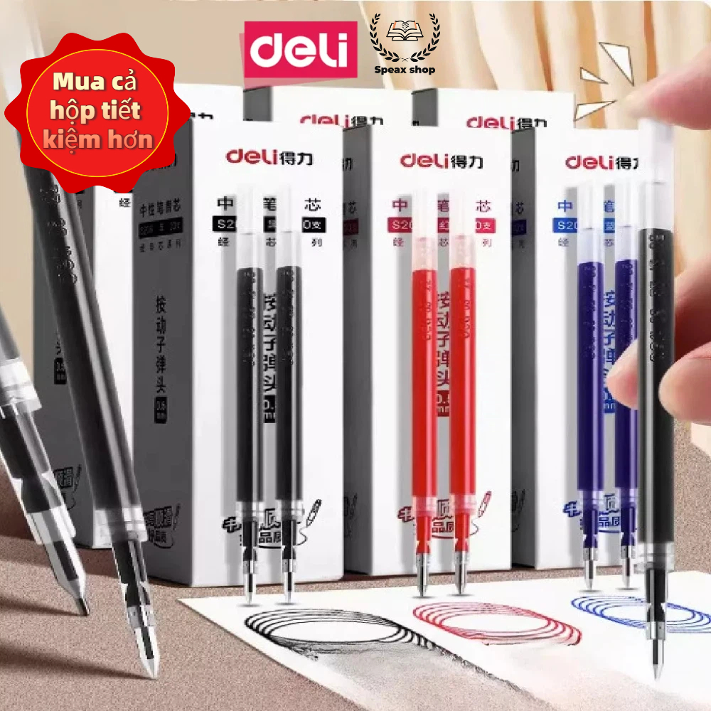Combo 10 20 ruột bút gel Deli ngòi 0.5mm dùng cho bút bấm ruột bút gel thay thế ruột bút nước