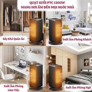 Quạt Sưởi Gốm 2 Chiều Nóng Mát, Máy Sưởi Ấm Cao Cấp Xoay 90 Độ Công Suất 1200W Chống Bỏng, An Toàn