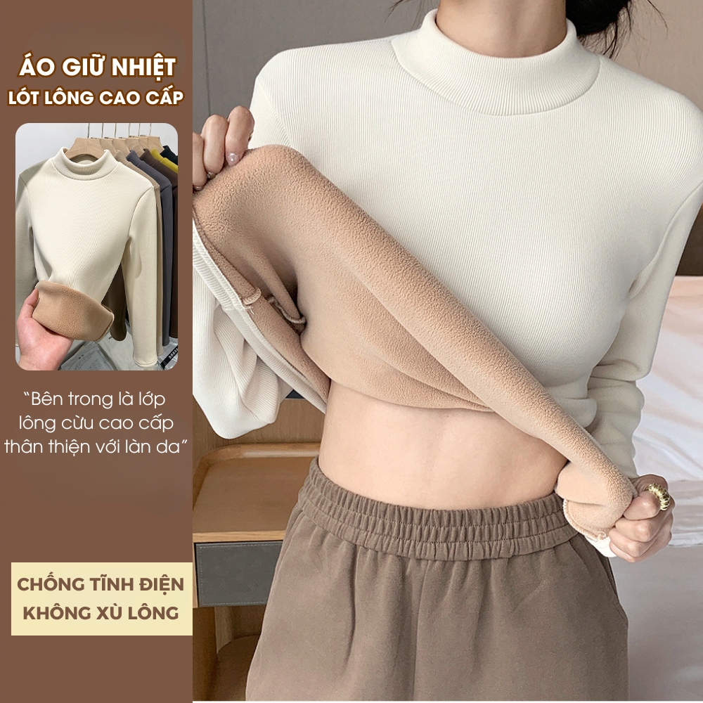 Áo giữ nhiệt nữ lót lông cừu siêu dày siêu ấm - giữ nhiệt cho thời tiết lạnh, chất len tăm không xù 7984