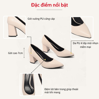 Giày Cao Gót 8cm Đế Vuông Mũi Nhọn Basic P159
