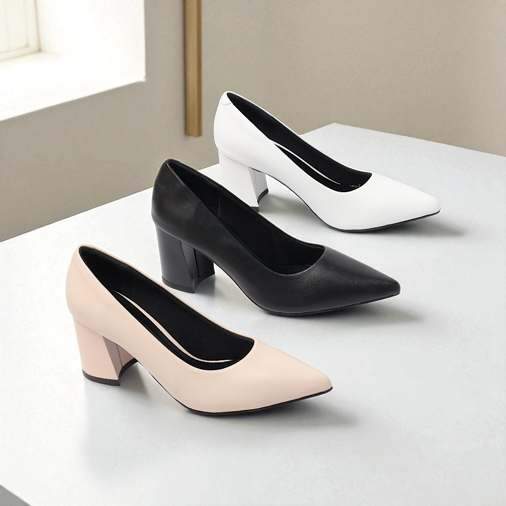 Giày Cao Gót 8cm Đế Vuông Mũi Nhọn Basic P159