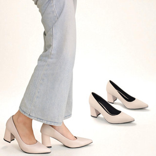 Giày Cao Gót 8cm Đế Vuông Mũi Nhọn Basic P159