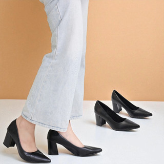 Giày Cao Gót 8cm Đế Vuông Mũi Nhọn Basic P159