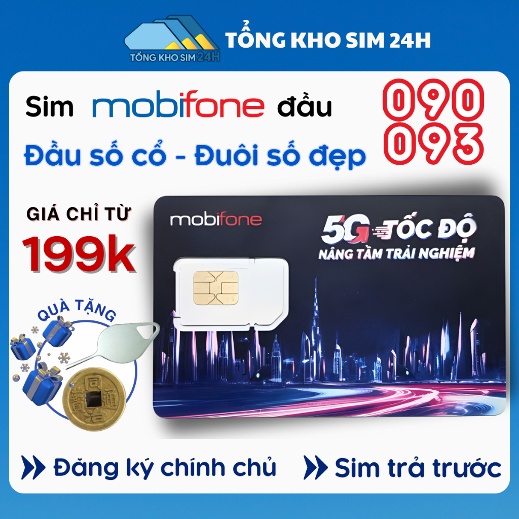 Sim Mobifone đầu số cổ 09 đuôi số đẹp giá rẻ chỉ 199K sim trả trước ĐKCC tại nhà