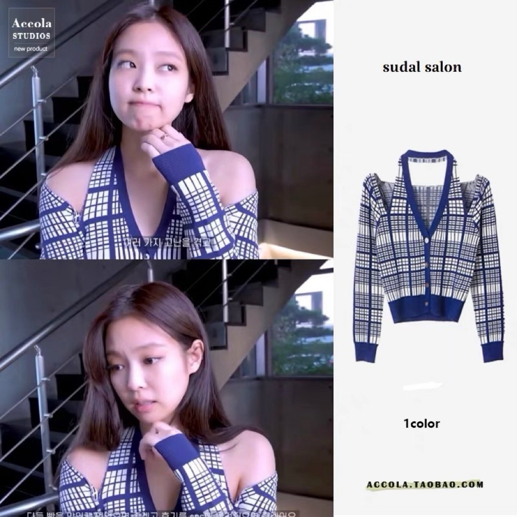 [SẴN M, L] Áo cardigan khoét vai màu xanh giống Jennie BLACKPINK