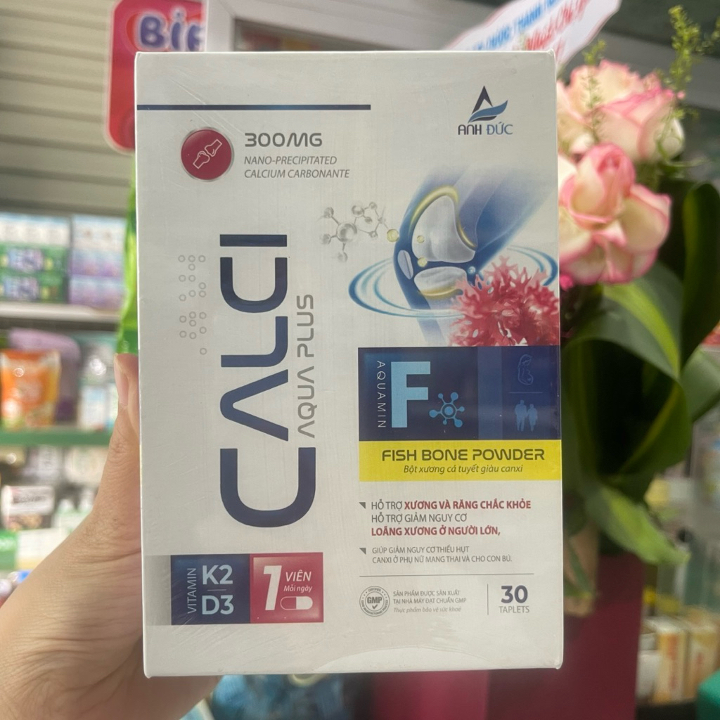 Calci Aqua Plus Anh Đức viên uống xương răng chắc khỏe , bổ sung canxi và d3k2 hộp 30 viên