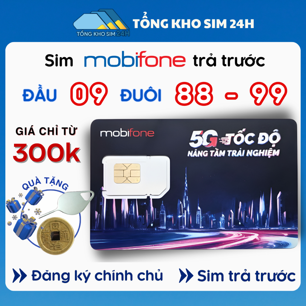 Sim Mobifone Đầu 09 đuôi 88 99 giá chỉ từ 300k, sim số cổ đẹp giá rẻ dễ nhớ dễ đăng kí chính chủ