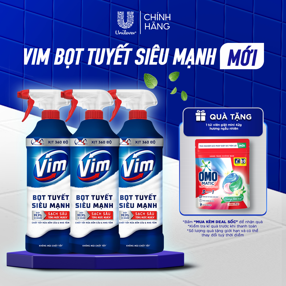 [Live] Combo 3 Chai Bọt Tuyết Siêu Mạnh Tẩy Bồn Cầu và Nhà Vệ Sinh Vim | Diệt 99,9% Vi Khuẩn (500ml)