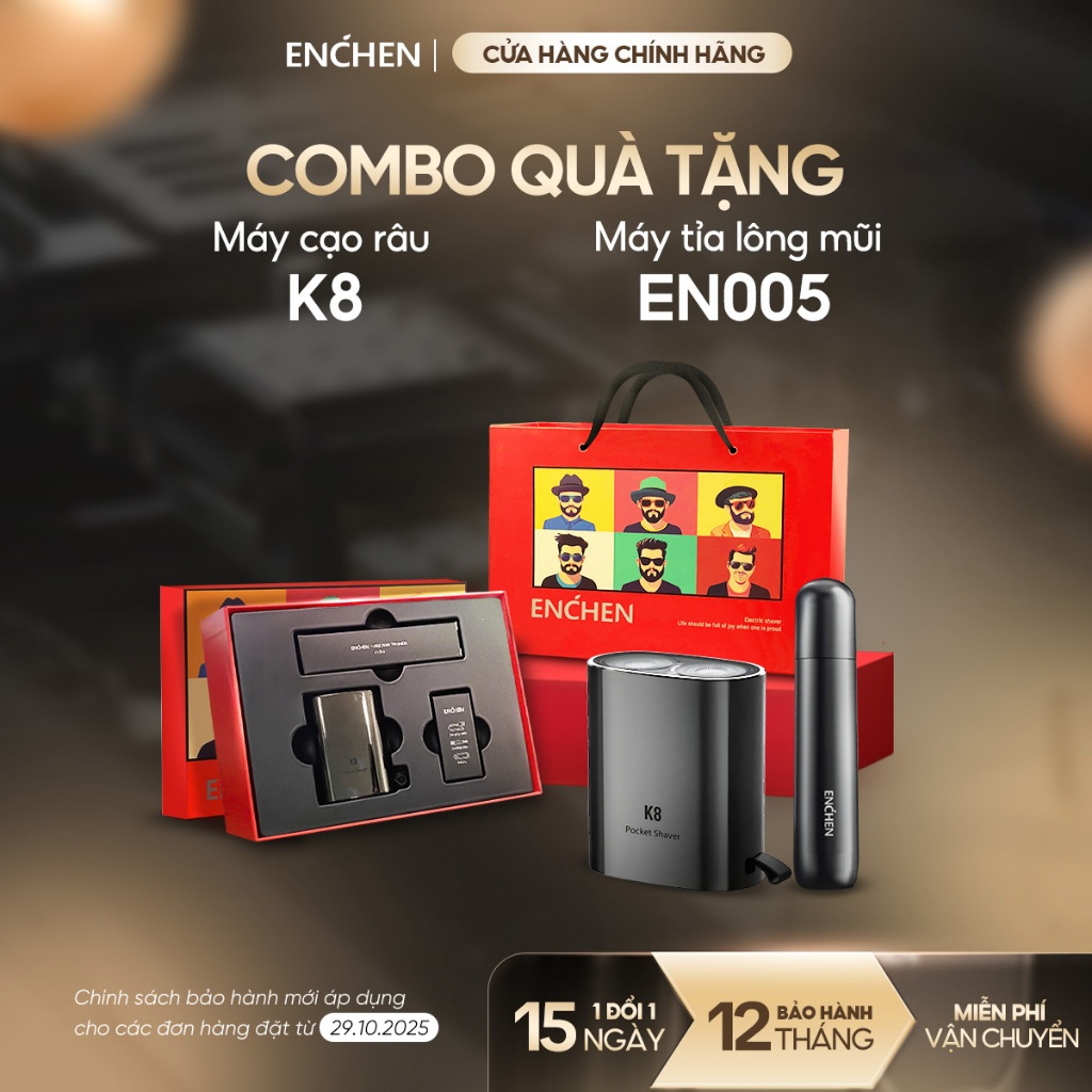 Set quà tặng máy cạo râu Enchen K8 & máy tỉa lông mũi EN005, hộp quà kèm túi xách