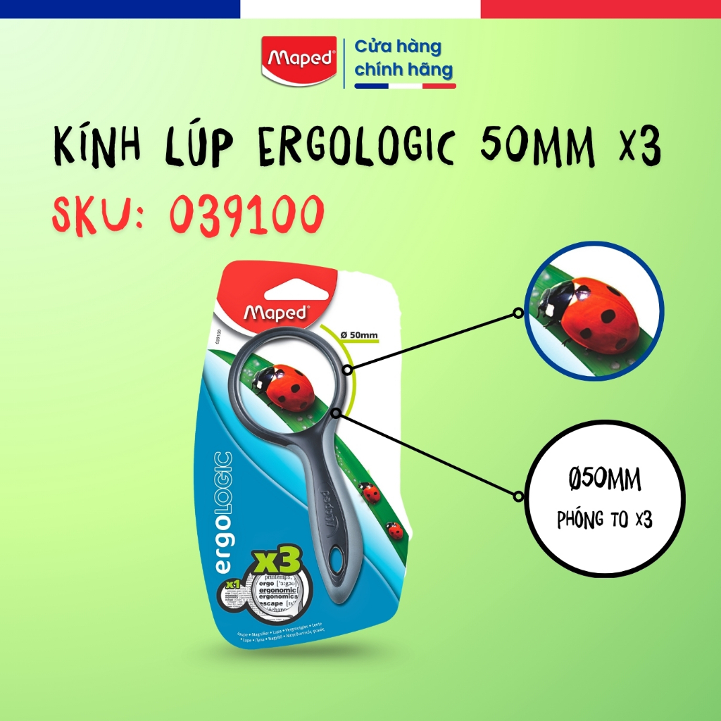 Kính Lúp Phóng To X3 Ergologic 50mm Maped - SKU: 039100, An Toàn, Thương Hiệu Pháp [Chính Hãng]