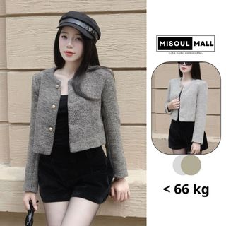  Áo Khoác Dạ Kẻ Tweed Dáng Croptop Dài Tay Cổ Tròn Tiểu Thư 494 MiSoul Mall Áo Dạ Thu Đông Dáng Lửng 