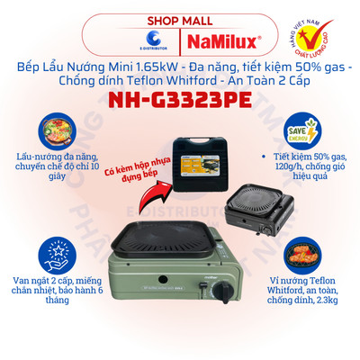 [HỎA TỐC] Bếp lẩu nướng gas mini NaMilux Mother NH-G3323PE 1.65kW - Chống dính Teflon Whitford - Màu ngẫu nhiên