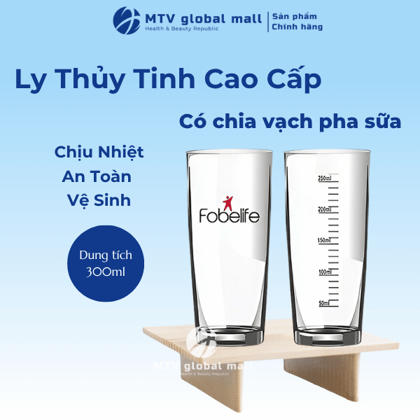 Ly Thủy Tinh Fobelife Có Chia Vạch Pha Sữa Dung Tích 300ml ( Mẫu ngẫu nhiên )