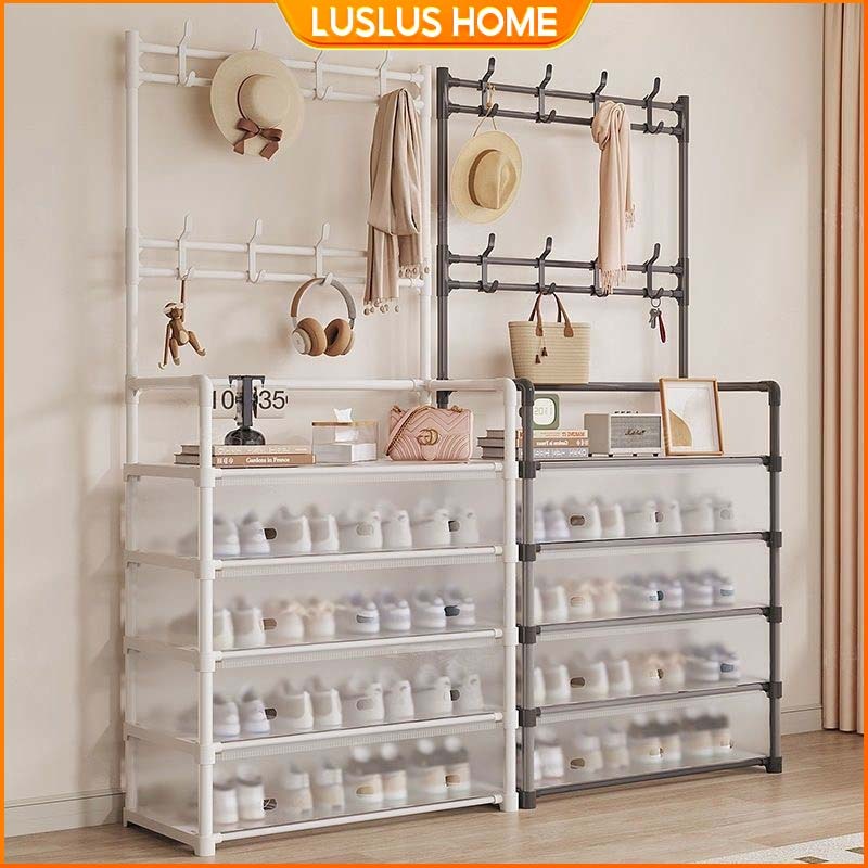 LUS Kệ Để Giày Đa Năng Chống Bụi Kệ Giày Dép Nhiều Tầng Khung Thép Giá Treo Quần Áo Có Móc
