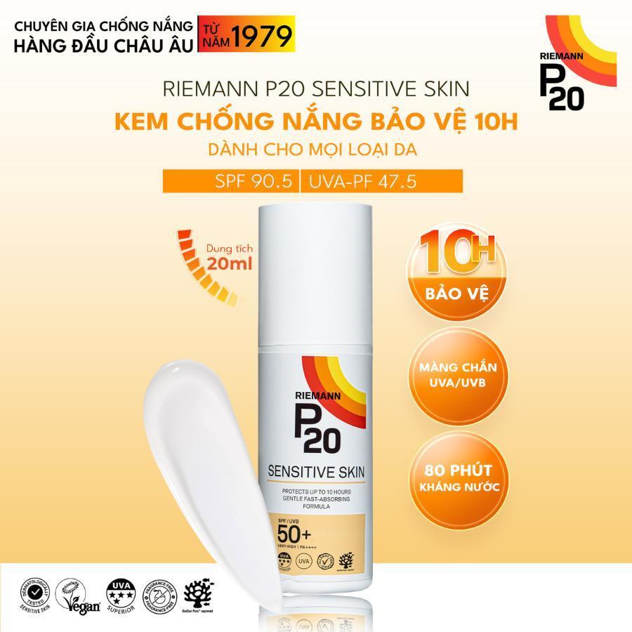 Kem chống nắng Riemann P20 phổ rộng Sensitive Skin SPF 50+ PA ++++ 20ml dành cho mọi loại da