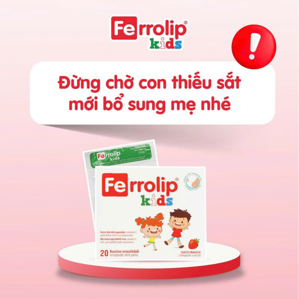 Sắt bột Ferrolip Kids vị dâu thơm ngon cho bé - Hộp 20 gói