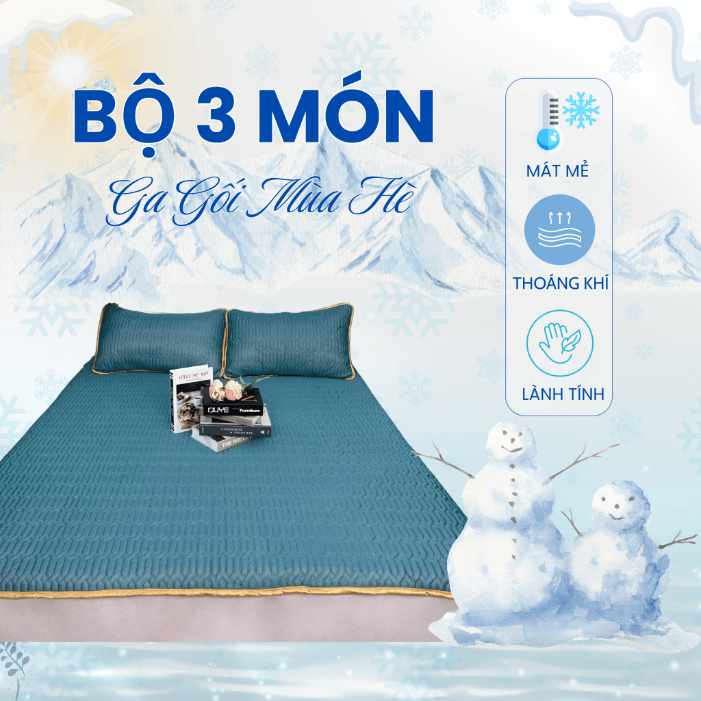 Bộ Ga Gối Trần Bông 3 Món Cotton Đũi Dệt Hữu Cơ Sơ Đậu Lành 8Hours Bedding Mền Mịn Thoáng Mát