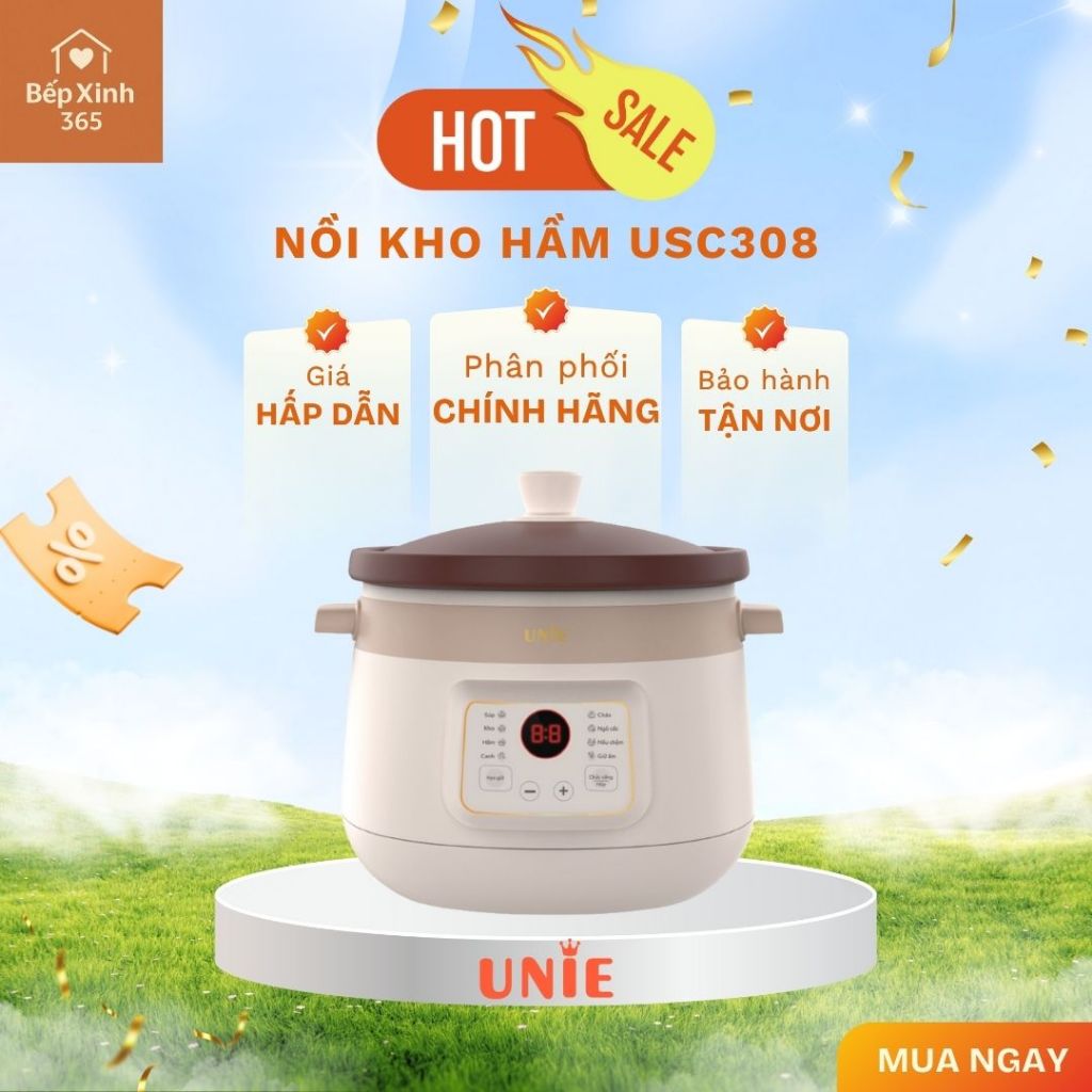 Nồi Kho Hầm Điện UNIE USC308 – Nồi Nấu Chậm, Hầm Thịt, Xương, Rau Củ, Tiện Lợi Gia Đình