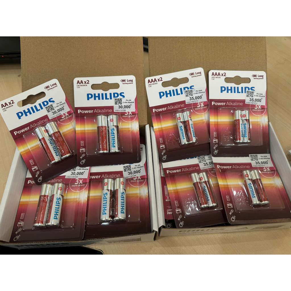 (Chính hãng) Hộp 6 vỉ 2 viên AA + 6 vỉ 2 viên AAA pin Alkaline Philips