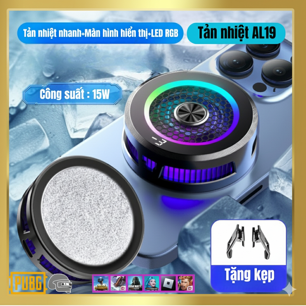 Quạt Tản Nhiệt Sò Lạnh Al19 game FF, Pubg,Liên quân hỗ Trợ Cả Kẹp Và Từ Tính Led Đẹp Công Suất Lớn