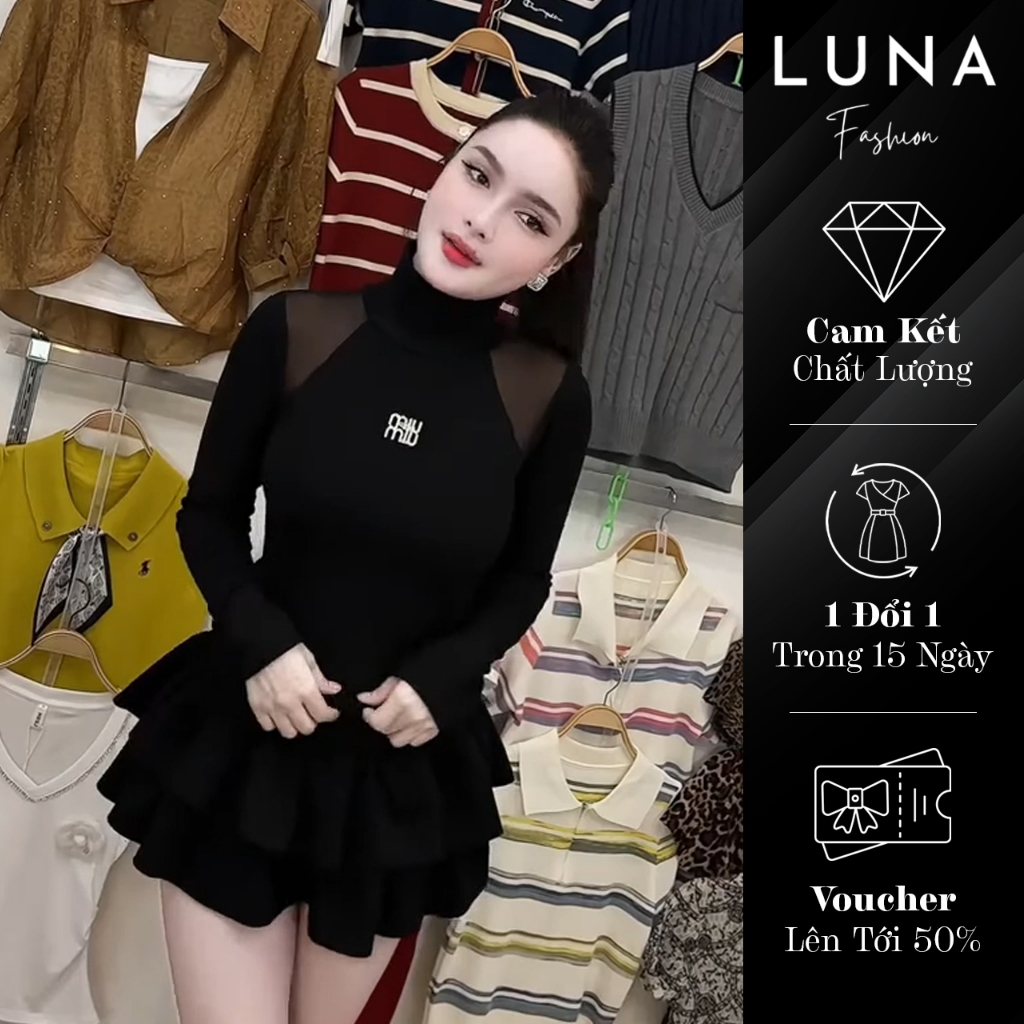 Áo Phối Lưới Cổ Cao - B80