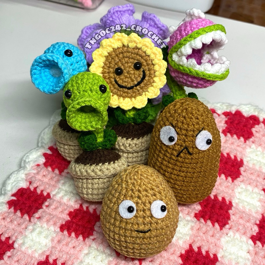 [ Đặt Trước ] Mô Hình Len Plant Vs Zombie Dễ Thương Trang Trí, Móc Khoá Plant Vs Zombies Len Handmad